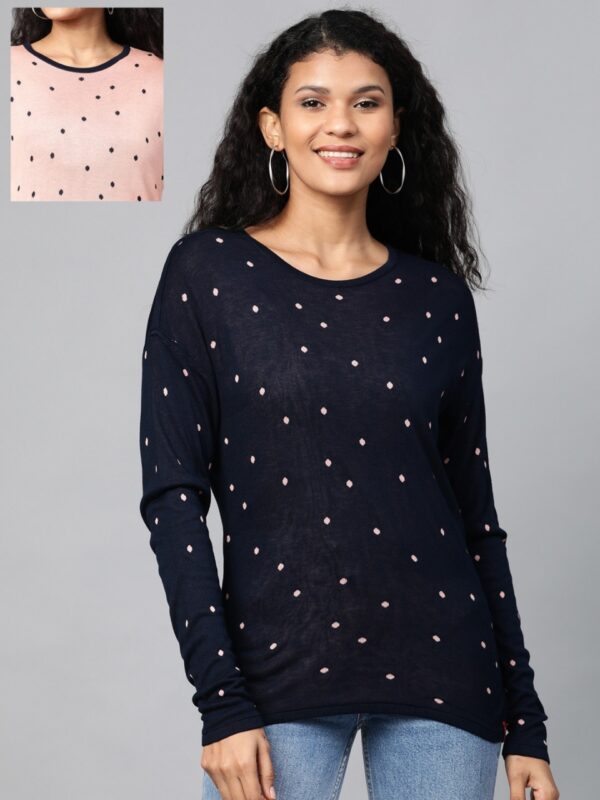 Levis Women Navy & Peach-Coloured Printed Reversible Top