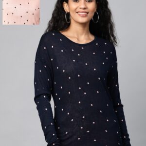 Levis Women Navy & Peach-Coloured Printed Reversible Top