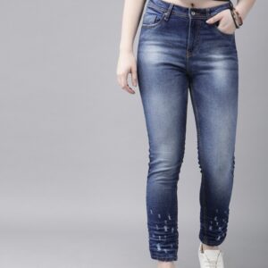 Roadster The Lifestyle Co Women Skinny Fit Mid-Rise Mildly Distressed Stretchable Jeans