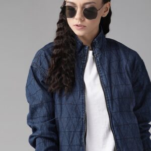 Roadster Women Self Design Denim Bomber Jacket