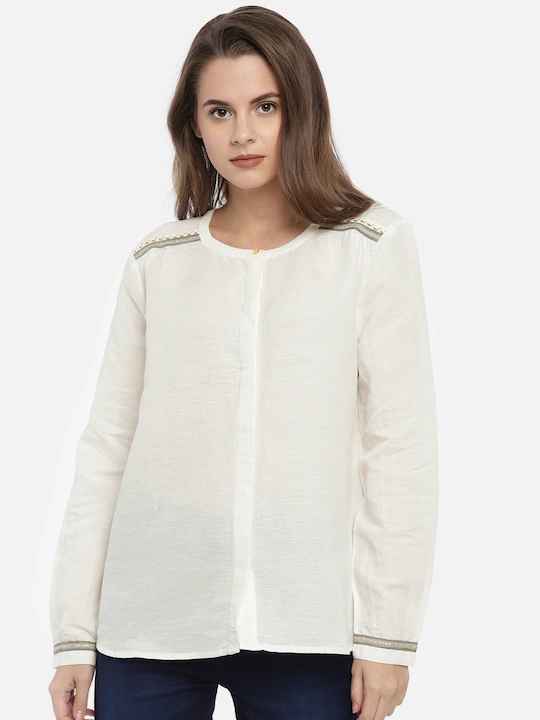 United Colors of Benetton Women White Regular Fit Solid Shirt Style Top