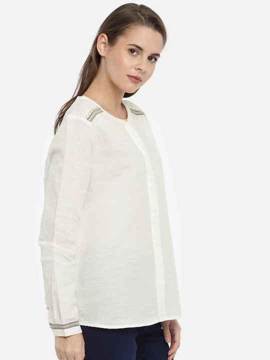 United Colors of Benetton Women White Regular Fit Solid Shirt Style Top