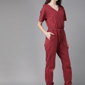 Roadster Women Maroon Solid Basic Jumpsuit