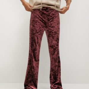 MANGO Women Burgundy Regular Fit Solid Bootcut Velvet Trousers