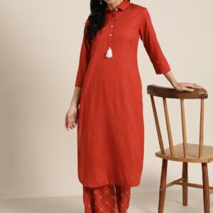 Sangria Women Solid Kurta with Palazzos