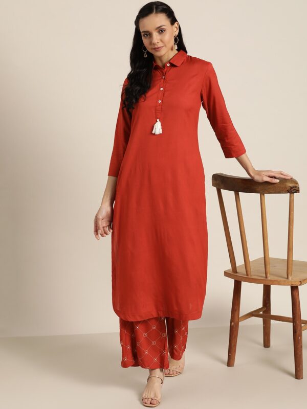 Sangria Women Solid Kurta with Palazzos