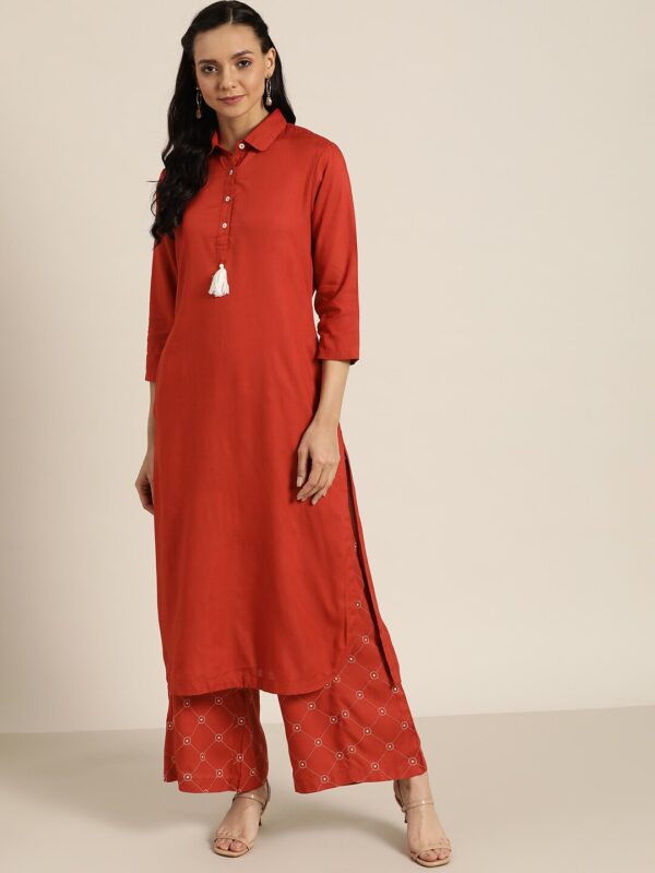 Sangria Women Solid Kurta with Palazzos