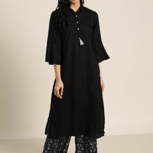 Sangria Women Solid Pure Cotton Kurta with Palazzos