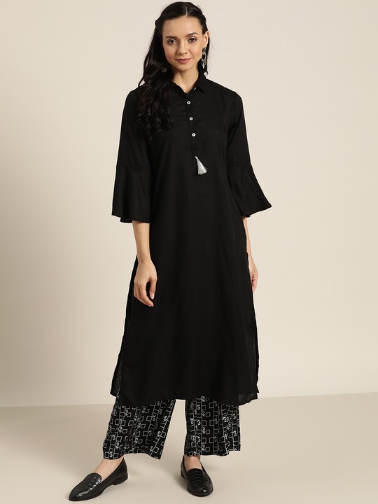 Sangria Women Solid Pure Cotton Kurta with Palazzos