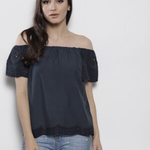 DOROTHY PERKINS Women Solid Bardot Pure Cotton Top