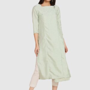 IMARA Women Solid Chanderi Straight Kurta