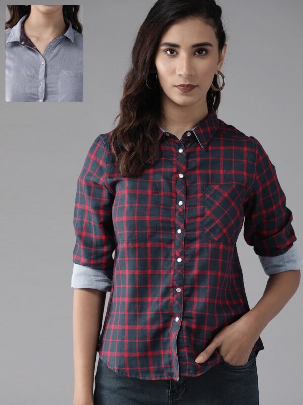 Roadster Women Pure Cotton Checked Reversible Casual Shirt