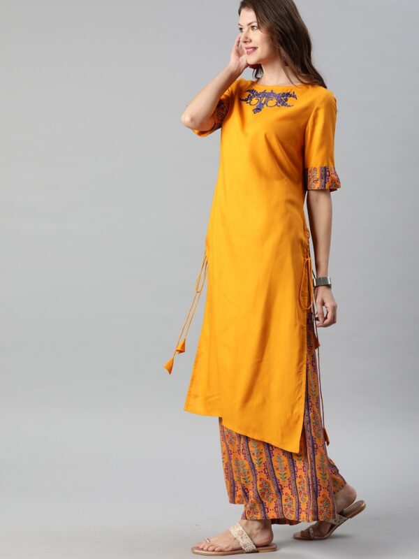 Anouk Women Mustard Solid Kurta with Palazzos