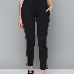 HRX Women Pure Cotton Solid Track Pants With Side Stripe Detail