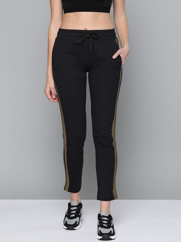 HRX Women Pure Cotton Solid Track Pants With Side Stripe Detail