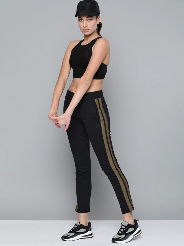 HRX Women Pure Cotton Solid Track Pants With Side Stripe Detail