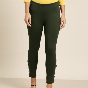 all about you Woman"s Olive Solid Jeggings