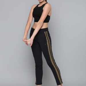 HRX Women Black Pure Cotton Solid Track Pants With Side Stripe Detail