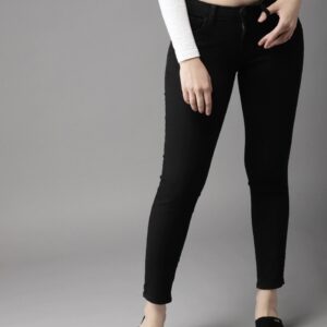 HERE&NOW Women Skinny Fit Mid-Rise Cropped Clean Look Stretchable Jeans