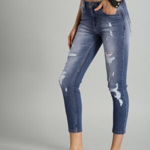 Roadster Women Skinny Fit Mid-Rise Mildly Distressed Stretchable Cropped Jeans