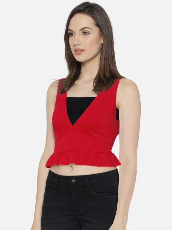 OVS Women Red Solid Cropped Fitted Top