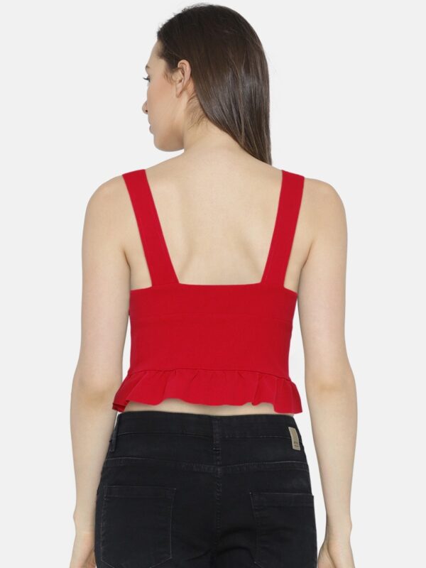 OVS Women Red Solid Cropped Fitted Top