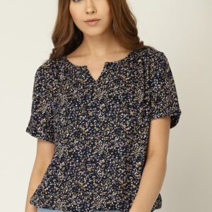 ESPRIT Women Navy Blue Printed Blouson Top