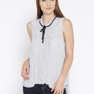 OVS Women Striped High-Low Pure Cotton Top