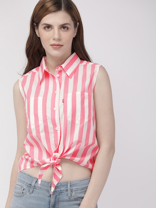 Levis Women Striped Shirt Style Pure Cotton Top