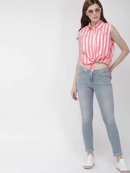 Levis Women Striped Shirt Style Pure Cotton Top