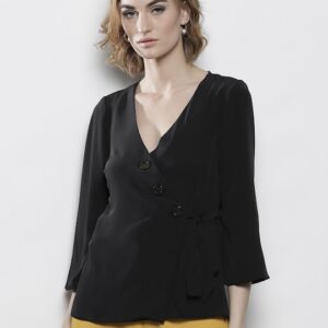 DOROTHY PERKINS Women Black Solid Wrap Top