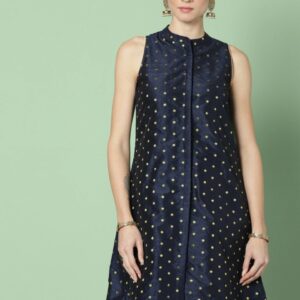 House of Pataudi Women Navy Blue Printed A-Line Ethnic Dress