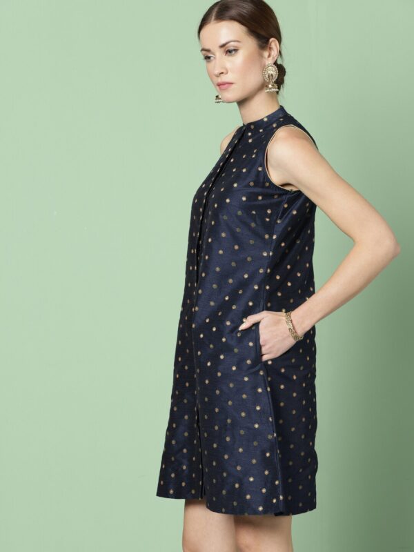 House of Pataudi Women Navy Blue Printed A-Line Ethnic Dress