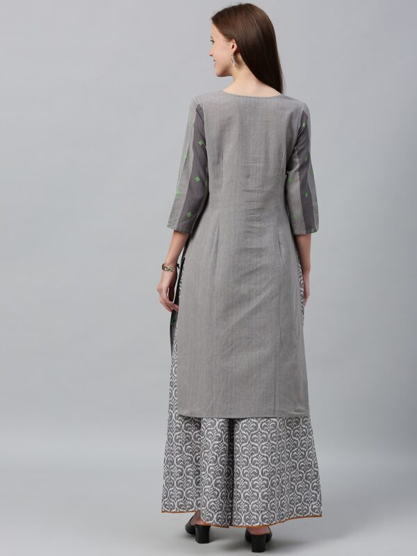 Anouk Women Grey Striped Straight Kurta with Thread Work