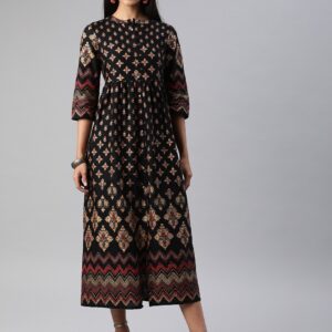 Anouk Women Black Woven Design A-Line Kurta