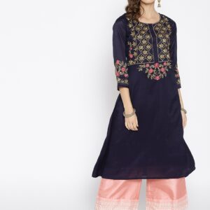 Moda Rapido Women Navy Blue Yoke Design A-Line Kurta