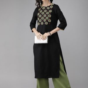 Anouk Women Yoke Design Embroidered Straight Kurta