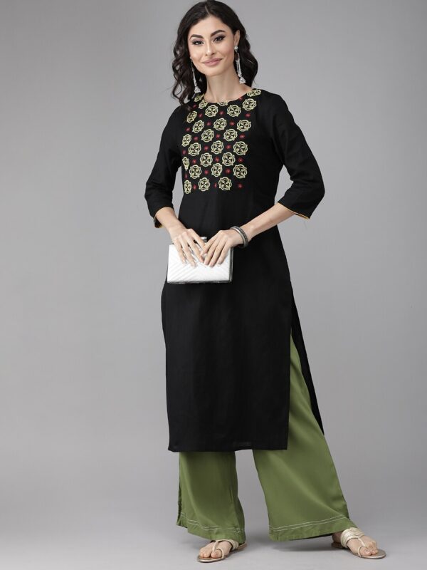 Anouk Women Yoke Design Embroidered Straight Kurta