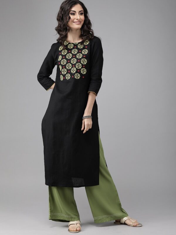 Anouk Women Yoke Design Embroidered Straight Kurta