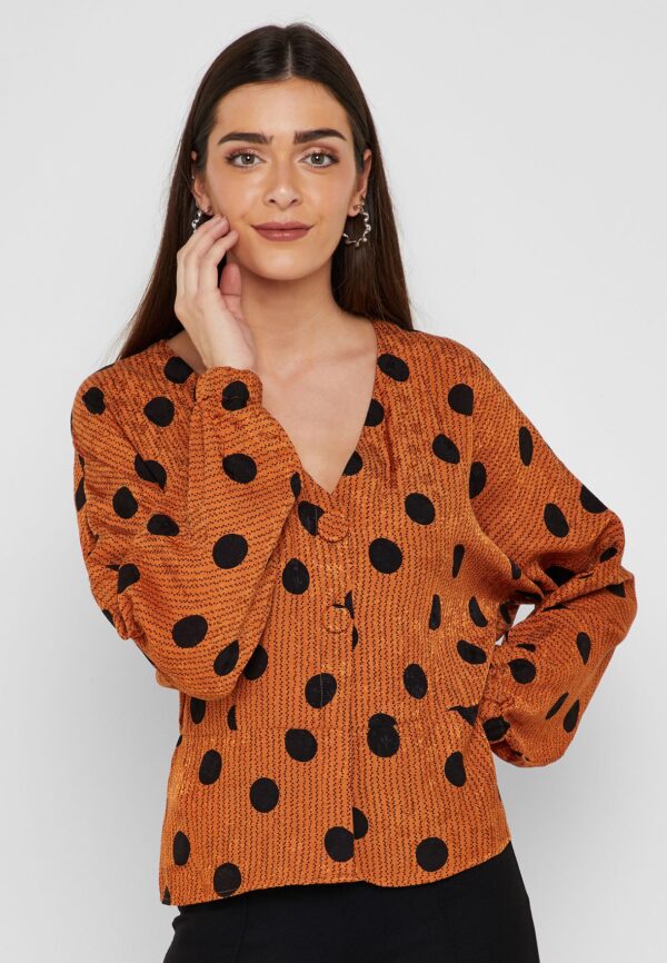 MANGO V-neck Polka Dot Top