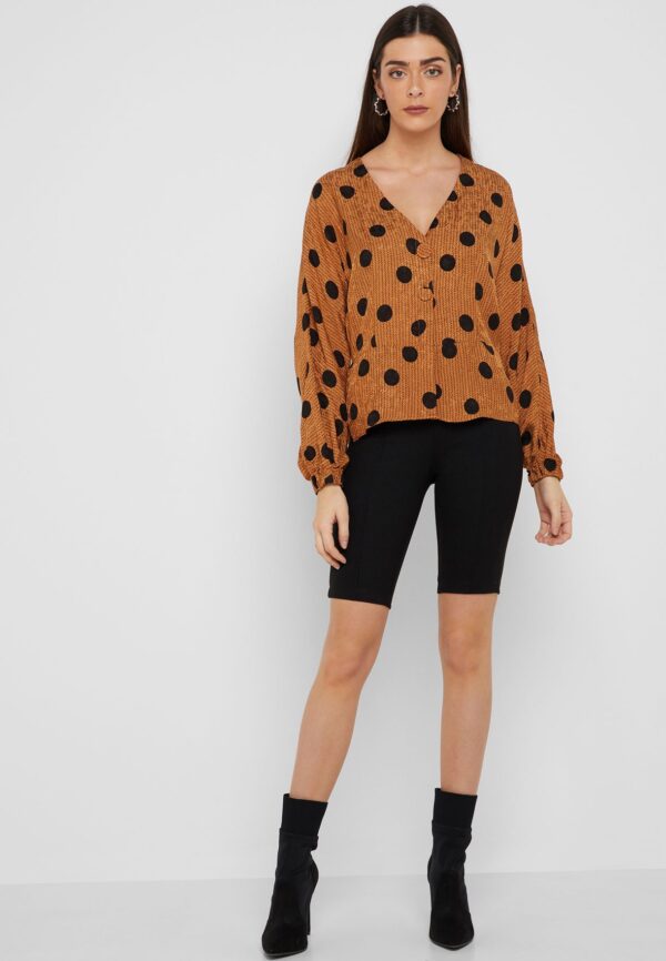 MANGO V-neck Polka Dot Top