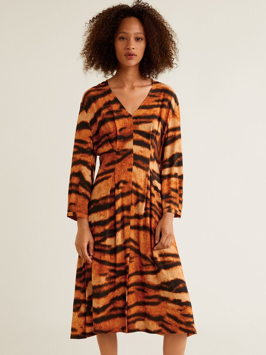 MANGO Women Animal Print Midi A-Line Dress