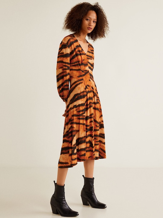 MANGO Women Animal Print Midi A-Line Dress