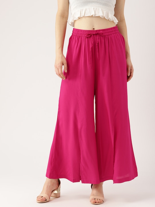 IMARA Women Pink Solid Wide Leg Palazzos