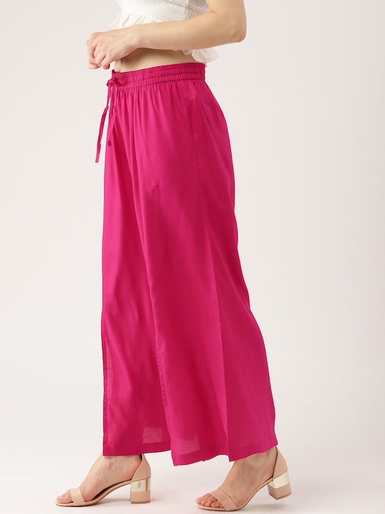 IMARA Women Pink Solid Wide Leg Palazzos