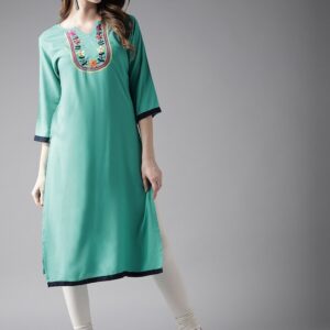 HERE&NOW Women Embroidered Straight Kurta