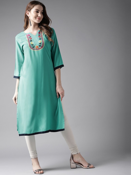 HERE&NOW Women Embroidered Straight Kurta