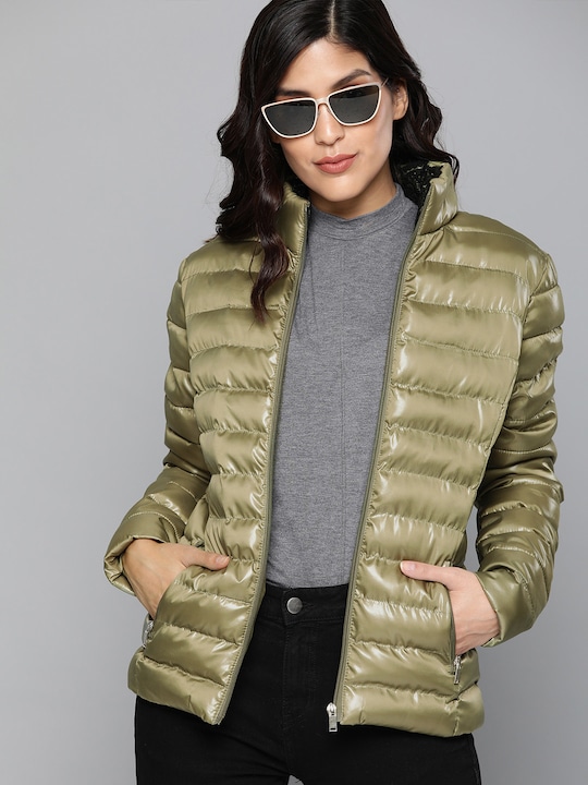 HERE&NOW Women Solid Lightweight Puffer Jacket