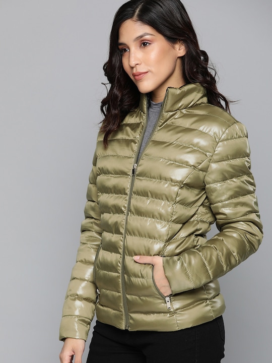 HERE&NOW Women Solid Lightweight Puffer Jacket