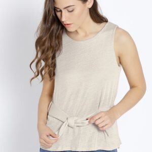 MANGO Women Beige Solid Regular Top